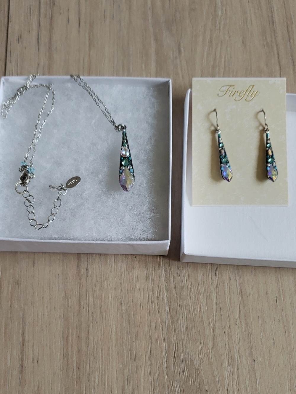 Firefly ICE Gazelle Medium Drop Earring Iridescent Teardrop Pendant Necklace Set